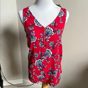 Express Red Sleeveless Tank Top with Floral Design